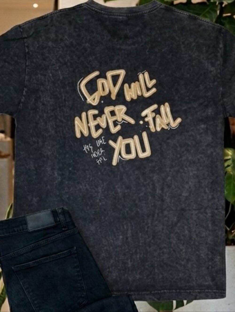 God Will Never Fail You Acid Wash Tee Boxy Streetwear L. New.